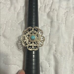 Elegant Silver and Turquoise Floral Ring